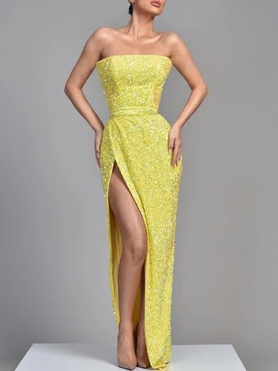 Sheath/Column Strapless Sparkly Velvet Sequin Prom Dresses #UKM020119383