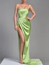 Sheath/Column Straight Silk-like Satin Sweep Train Prom Dresses With Ruched #UKM020119385