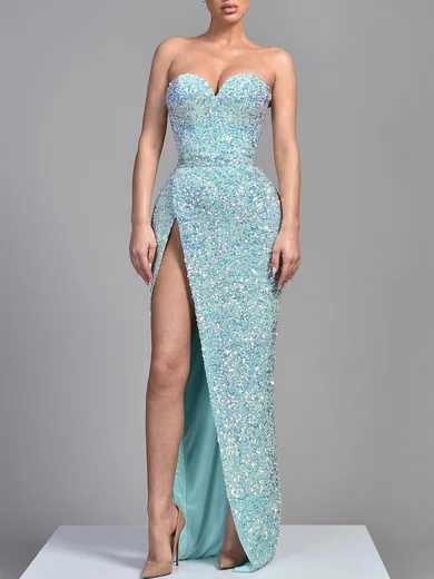 Sheath/Column Strapless Sparkly Velvet Sequin Prom Dresses #UKM020119387