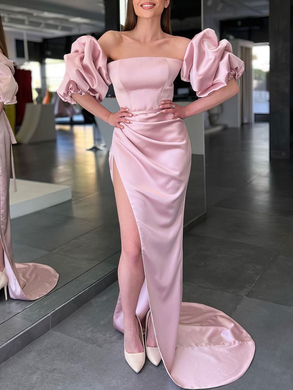Sheath/Column Off-the-shoulder Satin Sweep Train Evening Dresses With ...