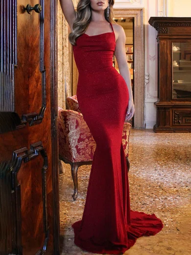 Mermaid Cowl Neck Glitter Prom Dresses #UKM020119454