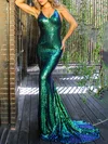 Trumpet/Mermaid V-neck Sequined Sweep Train Prom Dresses With Beading #UKM020119473