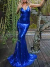 Trumpet/Mermaid V-neck Sequined Sweep Train Prom Dresses With Beading #UKM020119474