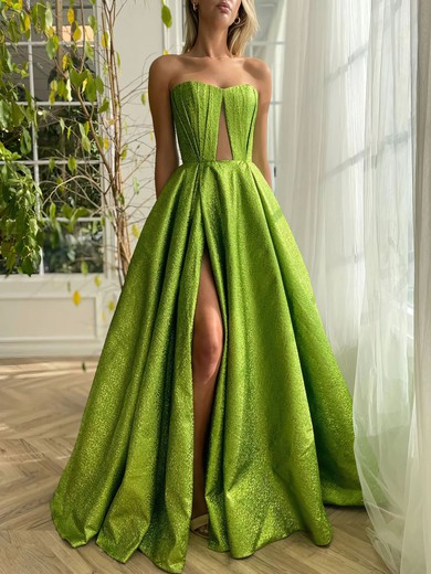 Ball Gown/Princess Sweetheart Metallic Floor-length Prom Dresses With Ruched #UKM020120071