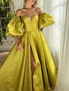 Ball Gown Off-the-shoulder Metallic Prom Dresses With Puff Sleeve #UKM020120072