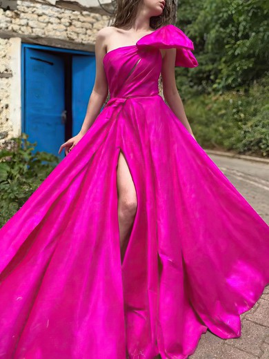 Ball Gown/Princess One Shoulder Satin Sweep Train Prom Dresses With Bow #UKM020120151
