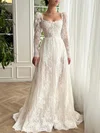 Ball Gown/Princess Square Neckline Lace Sweep Train Prom Dresses With Sashes / Ribbons #UKM020120088