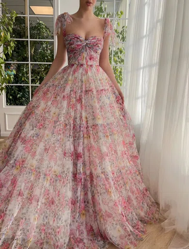 Ball Gown Sweetheart Chiffon Floral Prom Dresses With Ruched #UKM020120096