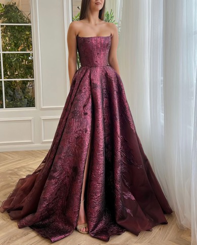 Ball Gown/Princess Straight Metallic Sweep Train Prom Dresses With Pockets #UKM020120062