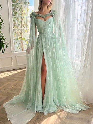 Ball Gown/Princess V-neck Chiffon Sweep Train Prom Dresses With Beading #UKM020120076