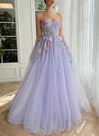 Ball Gown/Princess Sweetheart Tulle Sweep Train Prom Dresses With Flower(s) #UKM020120103