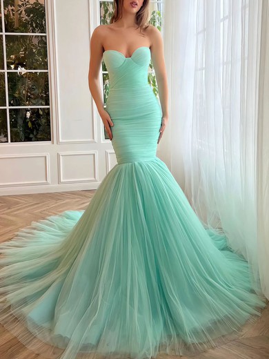 Trumpet/Mermaid Sweetheart Tulle Court Train Prom Dresses With Ruched #UKM020120113