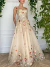 Ball Gown/Princess Square Neckline Tulle Floor-length Prom Dresses With Flower(s) #UKM020120135