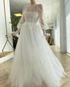 Ball Gown/Princess High Neck Tulle Sweep Train Prom Dresses With Lace #UKM020120149
