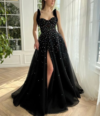 Ball Gown/Princess Sweetheart Organza Sweep Train Prom Dresses With Split Front #UKM020120060