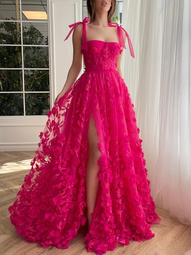 Ball Gown/Princess Square Neckline Tulle Sweep Train Prom Dresses With Sashes / Ribbons #UKM020120097