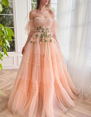 Ball Gown/Princess Sweetheart Tulle Sweep Train Prom Dresses With Sashes / Ribbons #UKM020120109