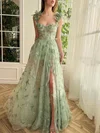 Ball Gown/Princess V-neck Tulle Sweep Train Prom Dresses With Sashes / Ribbons #UKM020120112