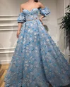 Ball Gown/Princess Off-the-shoulder Tulle Sweep Train Prom Dresses With Sashes / Ribbons #UKM020120166
