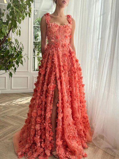 Ball Gown/Princess Sweetheart Tulle Sweep Train Prom Dresses With Flower(s) #UKM020120069
