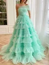 Ball Gown/Princess One Shoulder Tulle Sweep Train Prom Dresses With Sashes / Ribbons #UKM020120114