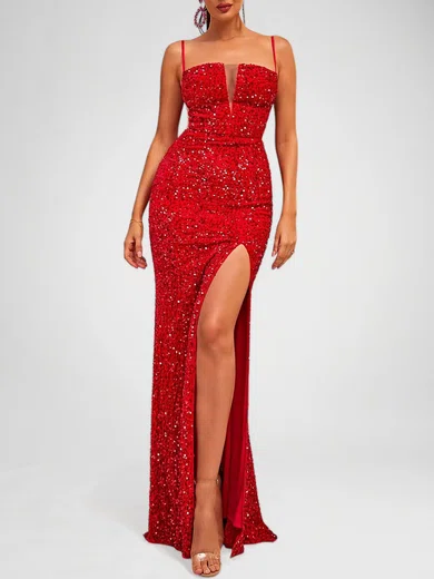 Sparkly Red Sequin Trumpet/Mermaid Square Neck Formal Dresses PT020118227