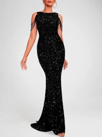 Sparkly Black Sequin Trumpet/Mermaid Beaded Formal Dresses PT020118233