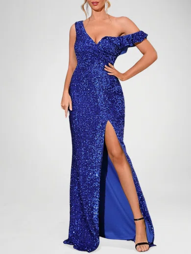 Sparkly Sheath/Column Sequin V-neck Ruffle Formal Dresses PT020118238