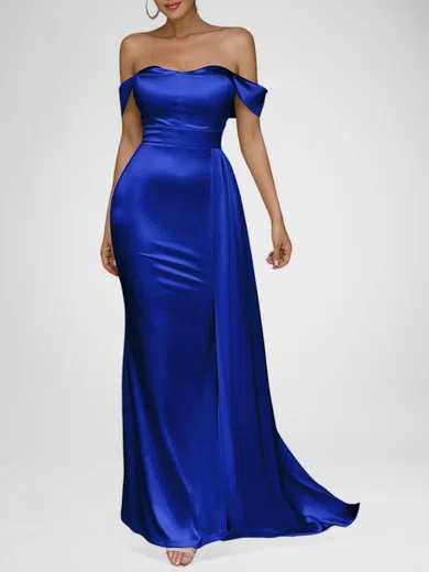 Elegant Sheath/Column Satin Off-the-shoulder Formal Dresses PT020118262