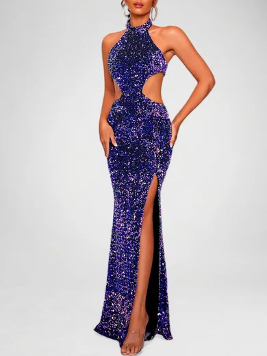 Sparkly Sheath/Column Sequin Cut Out Halter Formal Dresses PT020118271