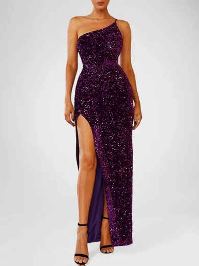 Sparkly Sheath/Column Sequin One Shoulder Split Formal Dresses PT020118301
