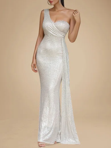 Sparkly Trumpet/Mermaid Sequin One Shoulder Formal Dresses PT020118715