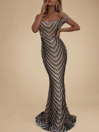 Sparkly Sheath/Column Sequin Off-the-shoulder Formal Dresses PT020118724