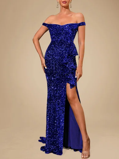 Sparkly Trumpet/Mermaid Sequin Ruffle Split Formal Dresses PT020118731