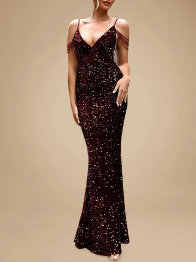 Sparkly Sheath/Column Sequin V-neck Beaded Formal Dresses PT020118736