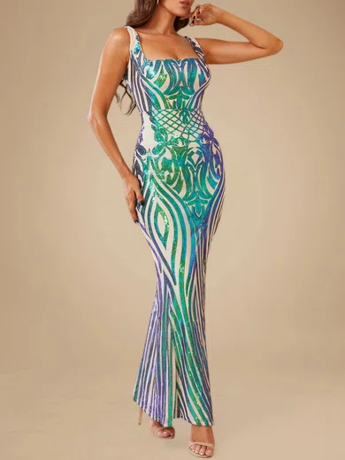 Sparkly Trumpet/Mermaid Sequin Square Neck Formal Dresses PT020118740