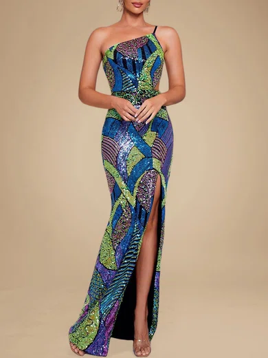 Sparkly Sheath/Column Sequin One Shoulder Cut Out Formal Dresses PT020118753