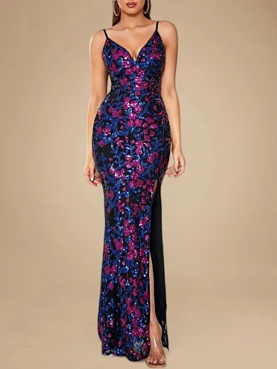 Sparkly Sheath/Column Sequin V-neck Split Formal Dresses PT020118759