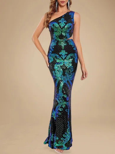Sparkly Trumpet/Mermaid Sequin One Shoulder Cut Out Formal Dresses PT020118763