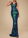 Trumpet/Mermaid V-neck Sequined Sweep Train Prom Dresses PT020118773