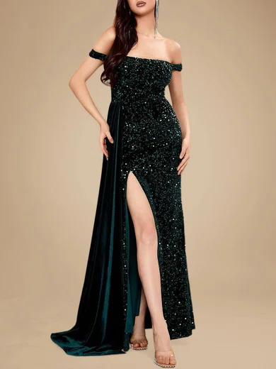 Sparkly Sheath/Column Sequin Velvet Split Formal Dresses PT020118779