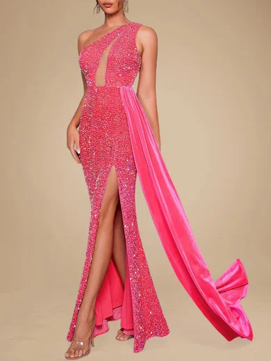 Sparkly Sheath/Column Sequin One Shoulder Cut Out Formal Dresses PT020118793