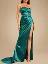 Trumpet/Mermaid Straight Silk-like Satin Sweep Train Ruffles Prom Dresses PT020118797