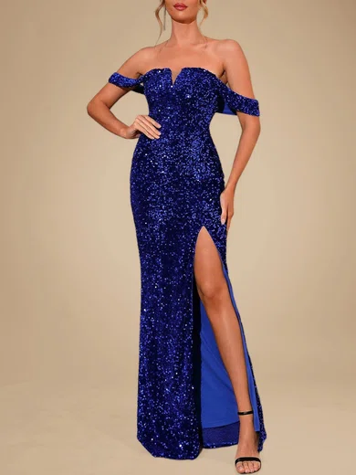 Sparkly Sheath/Column Sequin Off-the-shoulder Split Formal Dresses PT020118813