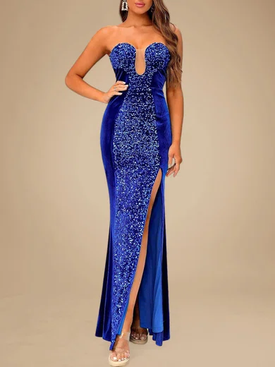 Modest Sheath/Column Sequin Velvet Sweetheart Formal Dresses PT020118816