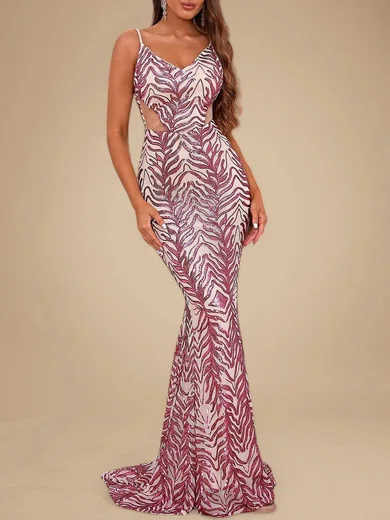Sparkly Trumpet/Mermaid Sequin V-neck Cut Out Formal Dresses PT020118822