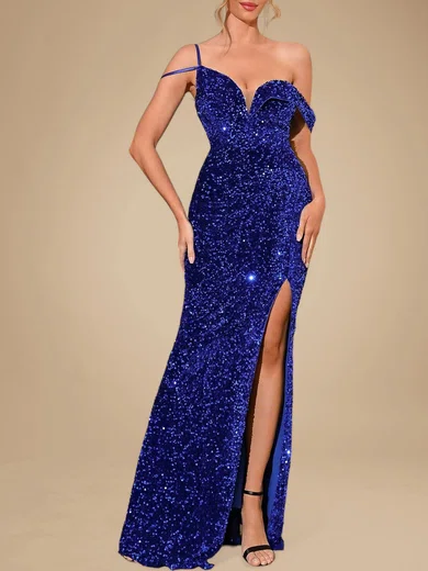 Sparkly Sheath/Column Sequin One Shoulder Split Maxi Dress PT020118838