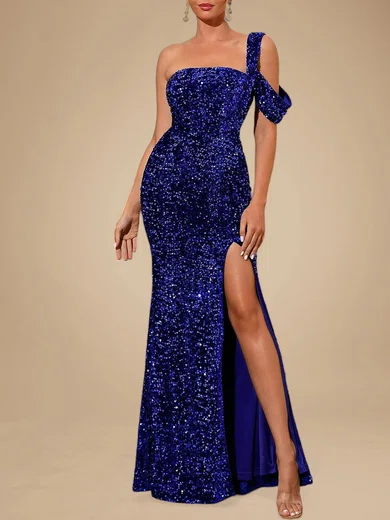 Sparkly Sheath/Column Sequin One Shoulder Split Formal Dresses PT020118843