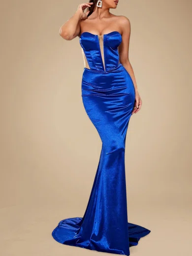 Modest Royal Blue Satin Trumpet/Mermaid Cut Out Formal Dresses PT020118846