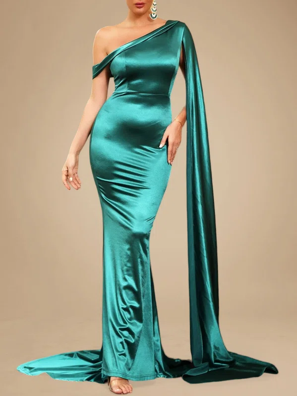 Trumpet/Mermaid One Shoulder Silk-like Satin Sweep Train Prom Dresses PT020118861